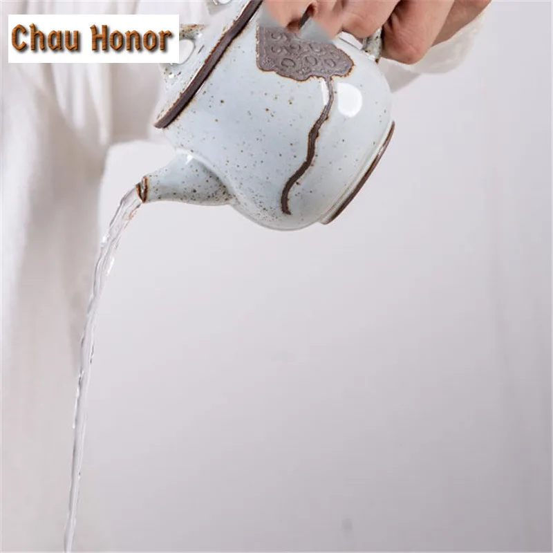 240ml Retro Guanware Ceramic Teapot Handmade Coarse Gracked Glaze Pottery Teakettle Kung Fu Tea Master Pot Filter Gift Packaging