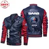 SAAB car LOGO color matching retro washed pu leather jacket men's SAAB team pilot jacket team suit 3