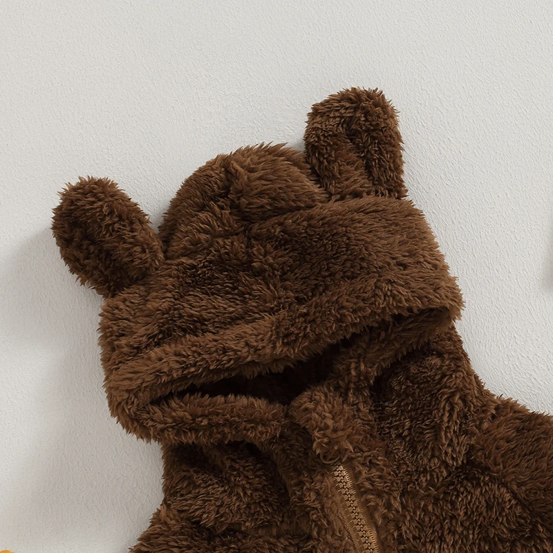 여아 남아용 푹신한 코트, 3D 곰 후드 재킷, 지퍼 클로저 플리스 재킷, 플러시 따뜻한 겉옷, 겨울