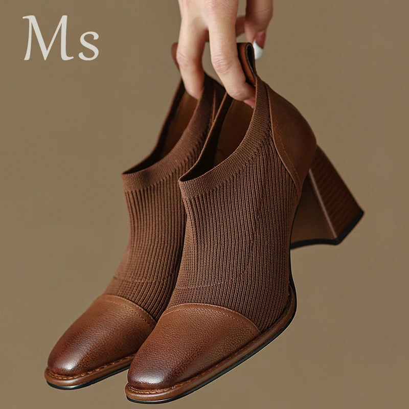 

Spring and autumn cowhide+wool Top layer pigskin+3.0 latex foam Rubber sole high heel 7.0CM Casual single shoes Women Pumps