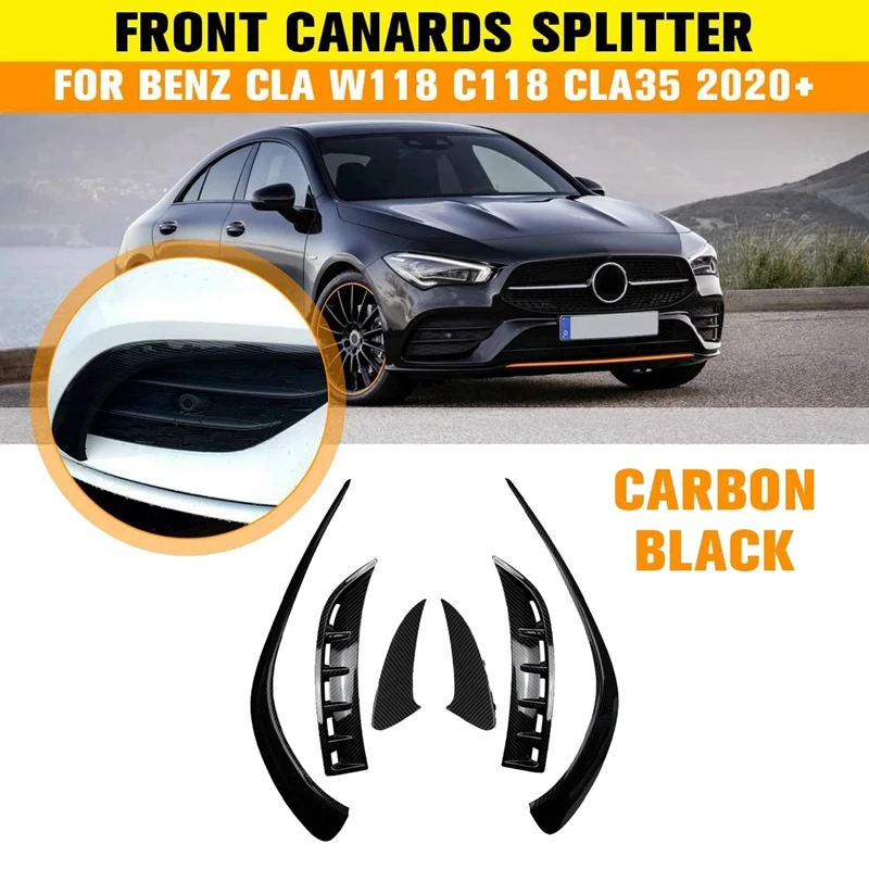 

6Pcs Carbon Fiber Car Front & Rear Bumper Splitter Spoilers Side Canard Trim For Mercedes-Benz CLA C118 CLA200 260 2020+