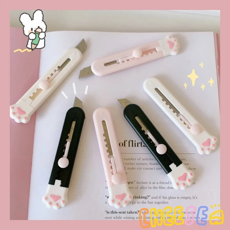 

Kawaii Mini Pocket Cat Paw Art Utility Knife Express Box Knife Paper Cutter Craft Wrapping Refillable Blade Stationery Cute