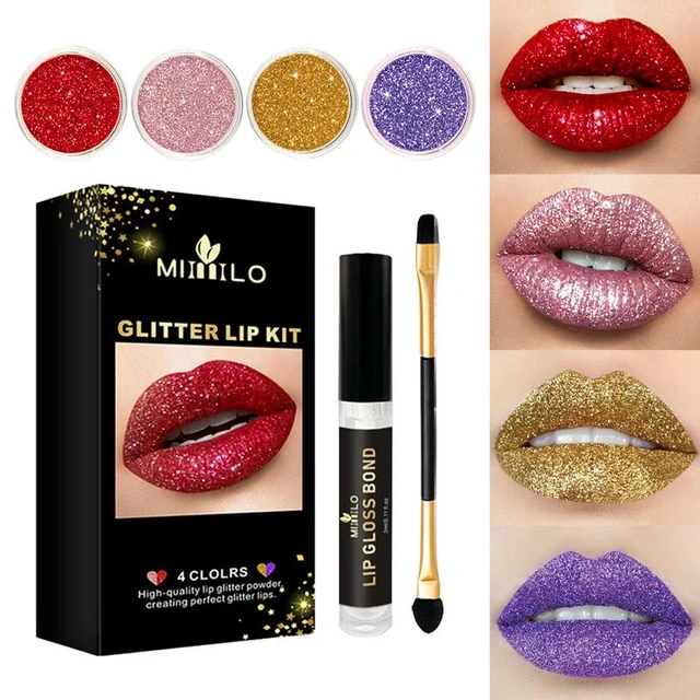 Stay Golden Cosmetics Glitter Lip Kit 4 Colors Glitter Powder