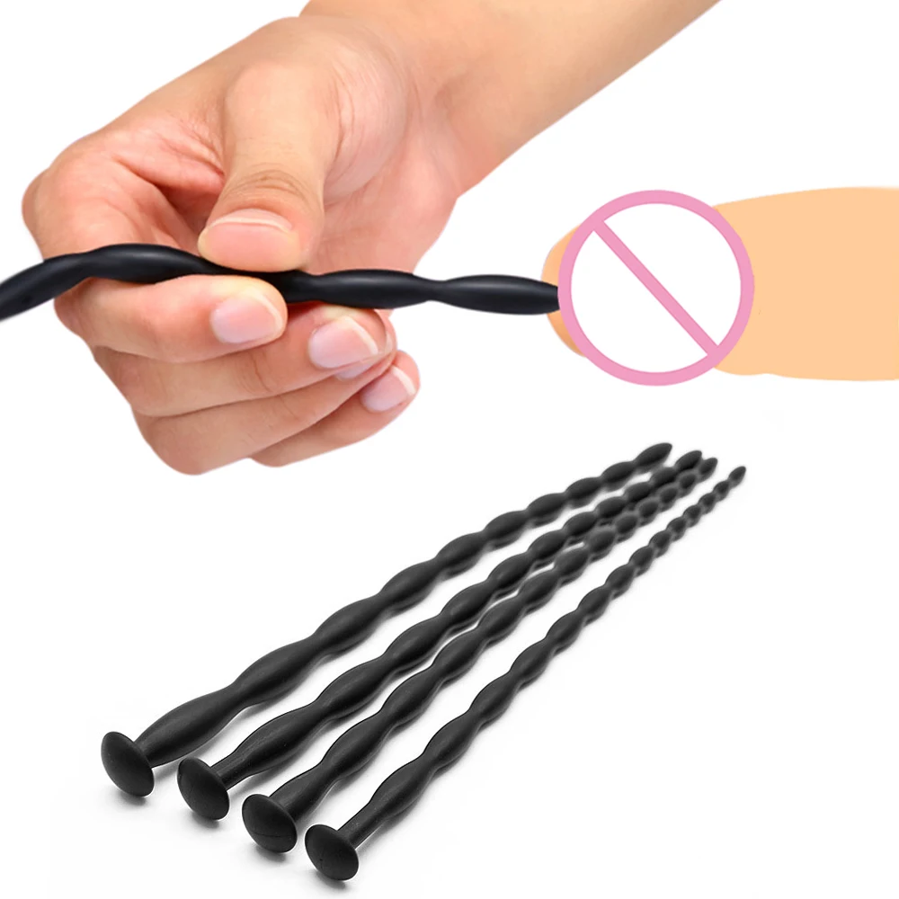Ribbed Silicone Urethral Sounding Dilator Catheter Stimulator Penis Plug/ Rod Urethra Masturbation Men BDSM Sex Toy Uretra Beads urethral dilator silicone urethral dilator