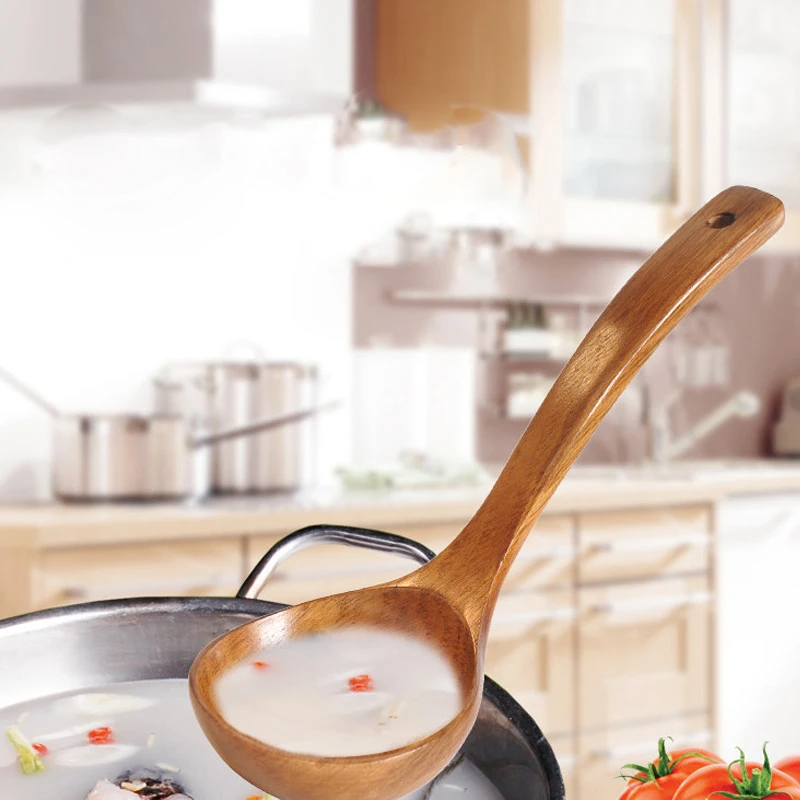 Wooden Soup Spoon Serving Spoon Ladle Home Kitchen Cooking Anti-scalding Big Ramen Noodle Soup Tableware Supplies