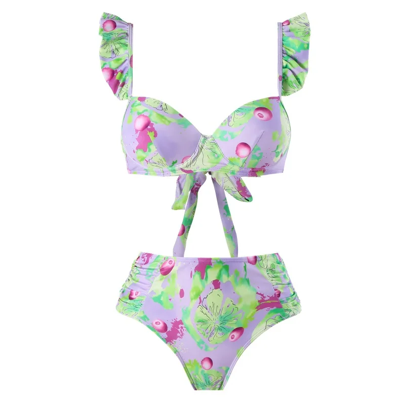 2024New Push up Split Three-Piece Set Sexy Hot Spring Vacation Swimsuit Set Wholesale Printing
