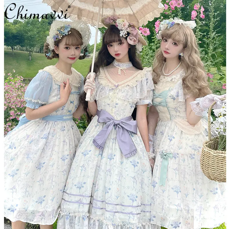 

Sweet Kawaii Lolita Knee-Length Dress 2023 Spring and Summer New Fashion Gothic Style High Waist Temperament Girly Style Dress