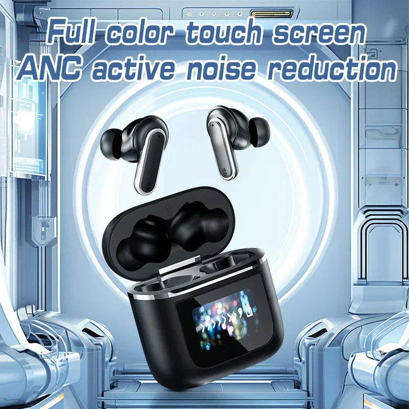 

New Y12 Touch Screen ANC Wireless Earphones TWS Noise Cancelling Earbud Bluetooth Support APP Long Battery Sport with Microphone