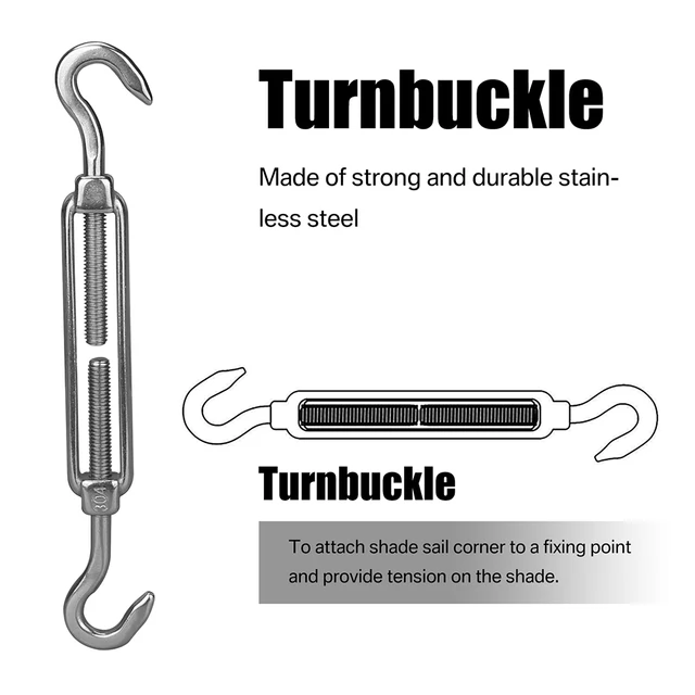 Shade Sail Hardware Kit 15 Méteres Kábelhuzal -Rozsdamentes Acél Napellenző Lombkorona Telepítő Készlet Turnbuckles Szemhorog A Kerthez - Image 4