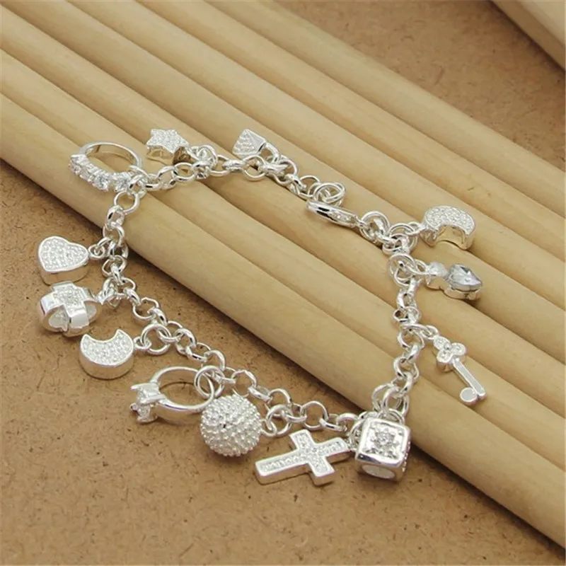 

High Quality 925 Sterling Silver Bracelet With Multiple Pendant Zircon Bracelets For Women'S Party Charm Jewelry Gift