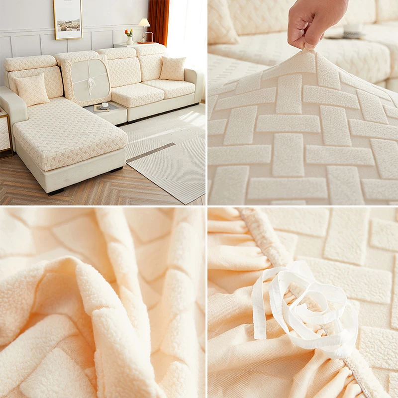 Square Jacquard Cushion Cover for Living Room Solid Stretchy Sofa Cover Velvet Couch Sofa Protector Seat