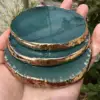 natural agate Geode piece insulated coasters crystal board jade agate coasters with gold-plated lace mineral trim 1