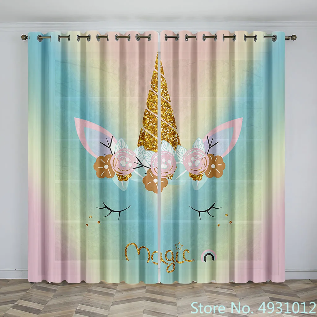 

2023 3D Print Cartoon Rainbow Unicorn Pattern Decorative Curtains Suitable for Children's Bedroom Living Room and Other Scenes