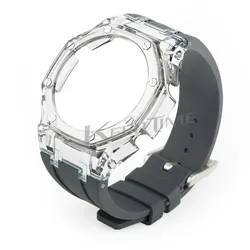 Enhanced Transparent Silicone Strap and Case Kit for Casio G - Shock Bezel and Watch Band Modification (Gray set)
