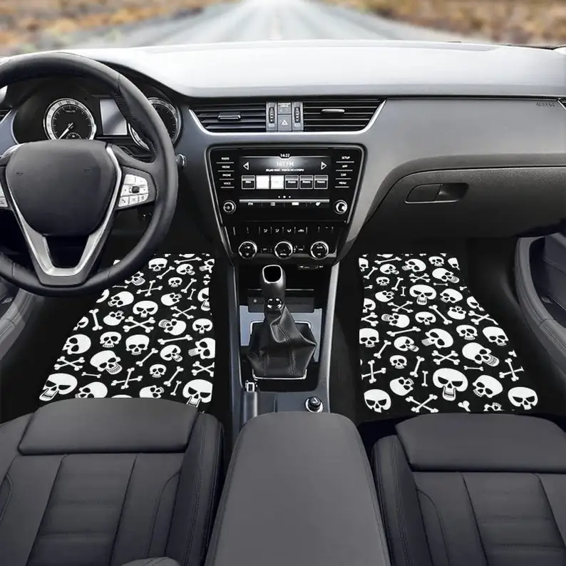 

Skulls and Bones Floor Mats for Front and/or Back Floorboards, Kawaii Skull and Crossbones Car Decor