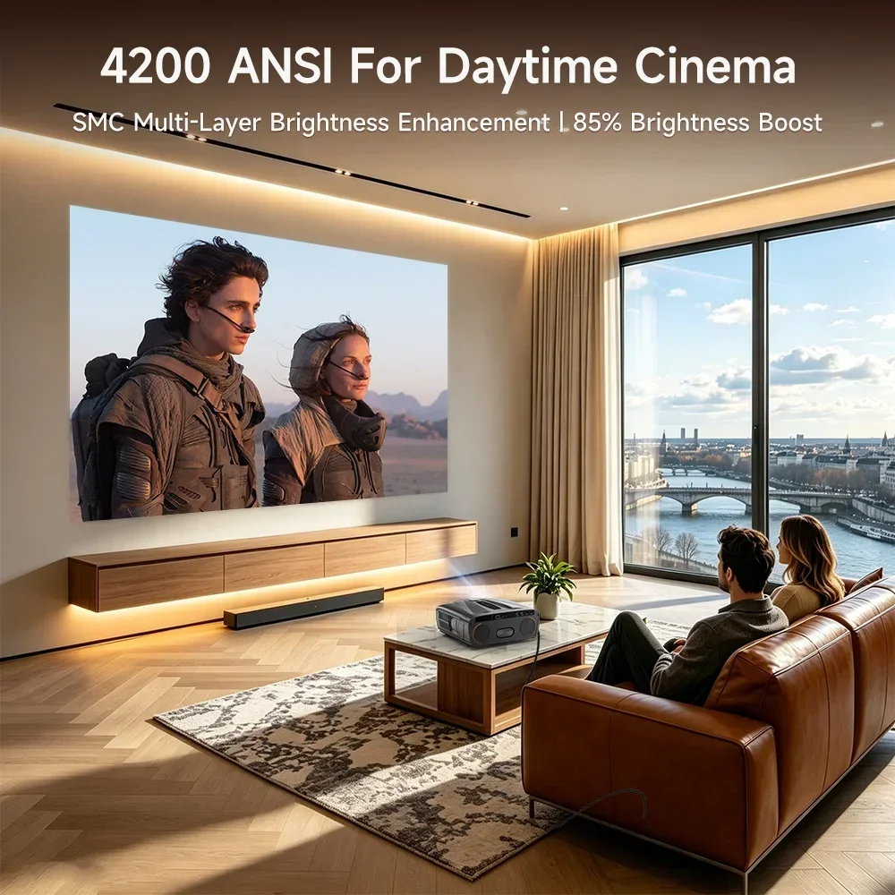 Proiettore 1000D 4K Ultra HD Google TV 4200 ANSI Home Theater per film con messa a fuoco automatica 1080P Smart Netflix con microfono - immagine 4