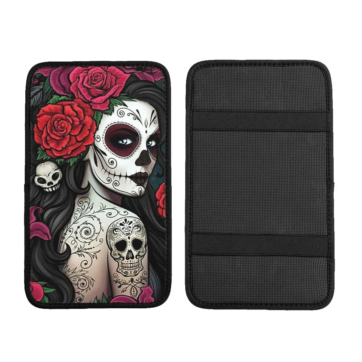 Center Console Cover Pad Sugar Skull Car Armrest Cover Mat Beautiful Girl  Car Accessories