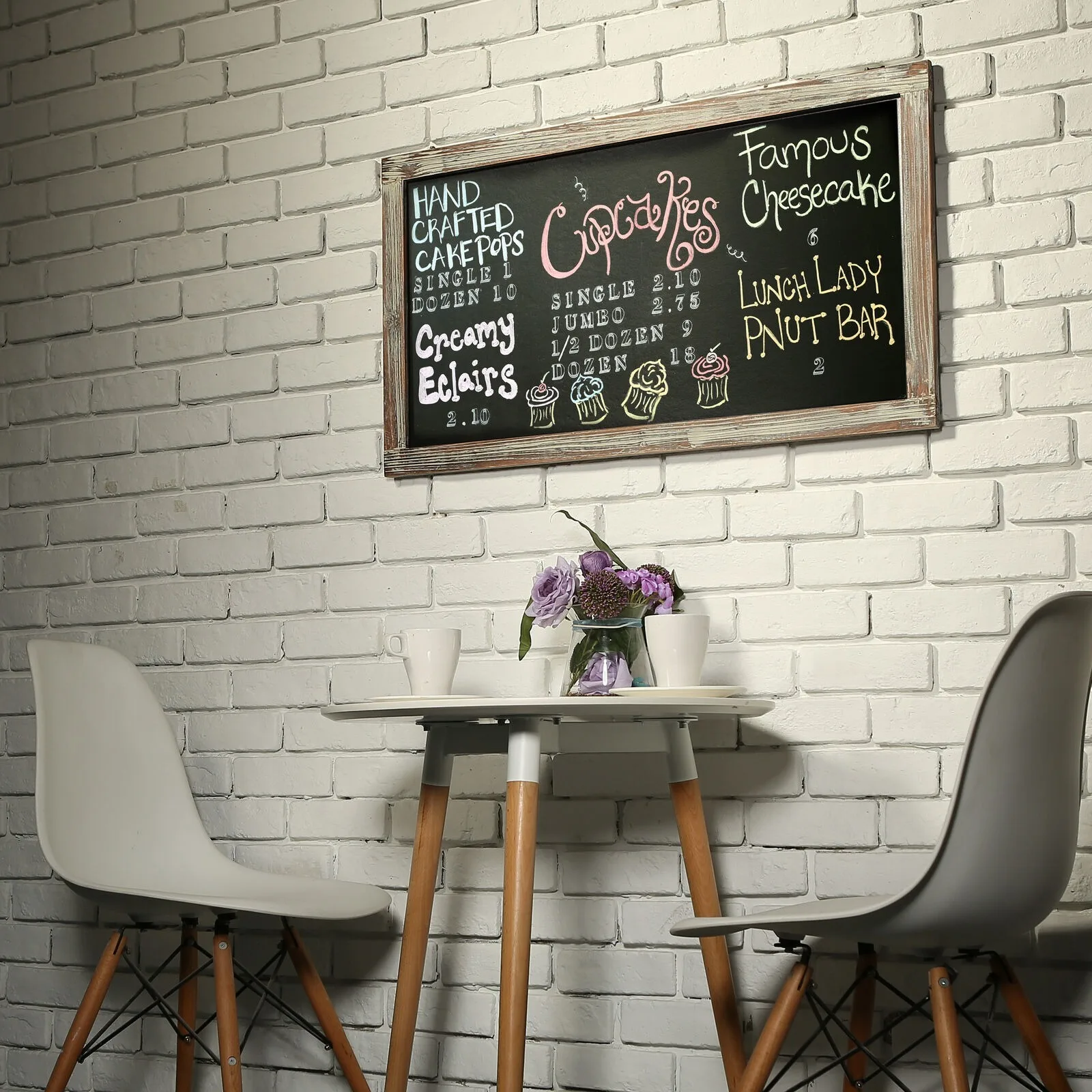 35-Inch Wall-Mounted Chalkboard, Hanging Torched Wood Frame Message Board United States