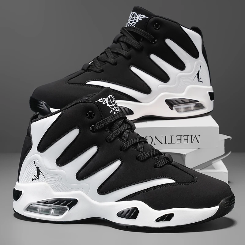 Men's Breathable Lightweight High-Top Basketball Shoes - Non-Slip Rubber Sole, Geometric Pattern Design, Suitable for Running, Training and Casual Wear - Four-Season Fashionable Sneakers - Perfect Gift for Him, Durable Basketball Gear, Athletic Shoes