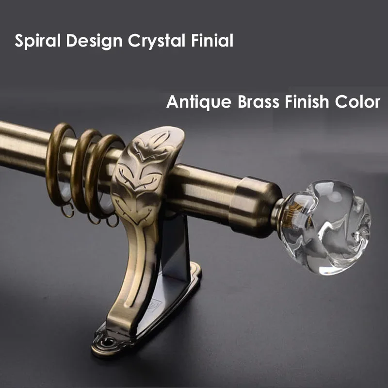 

Sungshida Quality Brass Spiral Crystal Finial 28mm 9/8IN Diameter Single Metal Curtain Rod Set Metal Brackets Curtain Poles