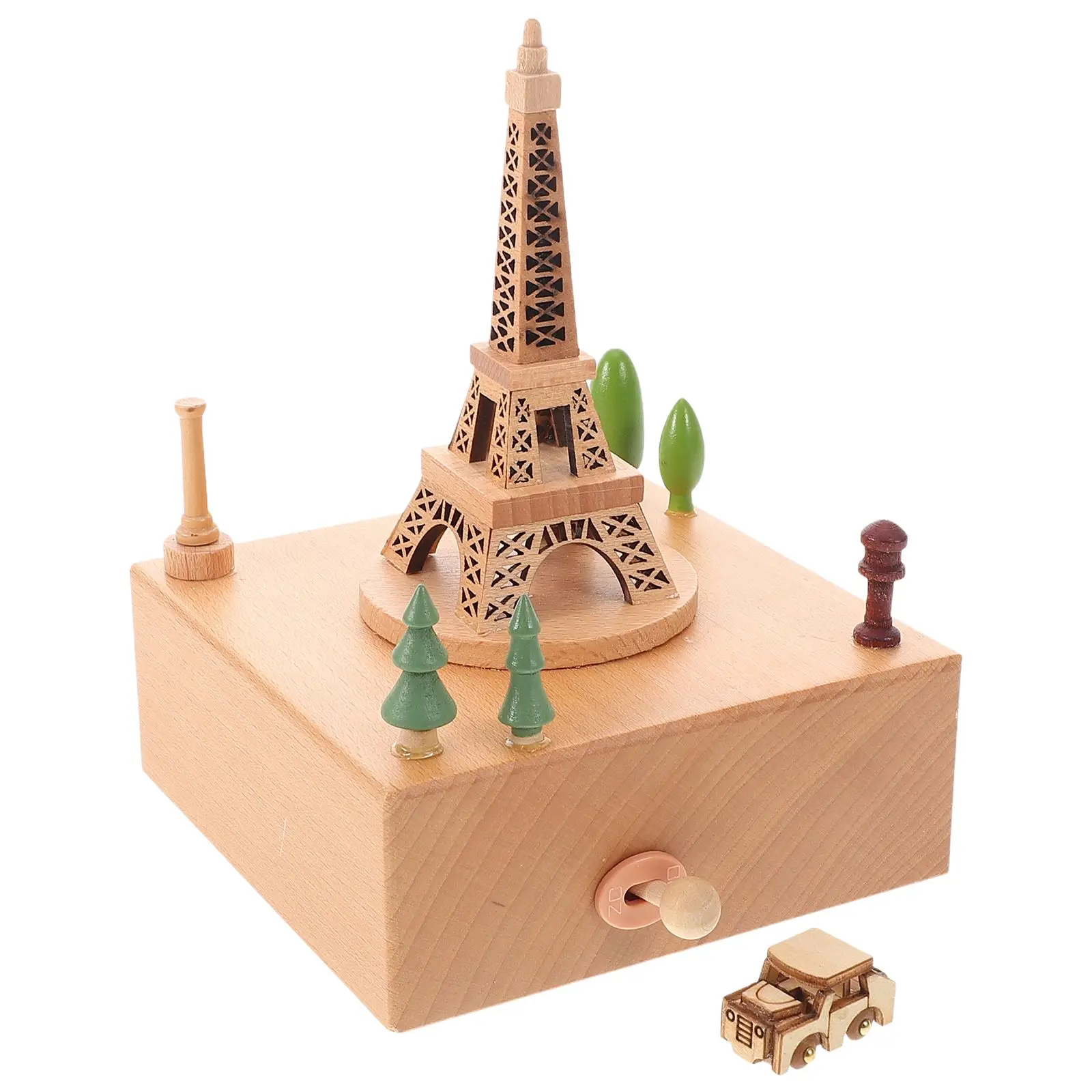 Wooden Music Box Eiffel Tower Shape Creative Design Soothing Melodies Gifts For Women Child Birthday Valentine Home Decor 4