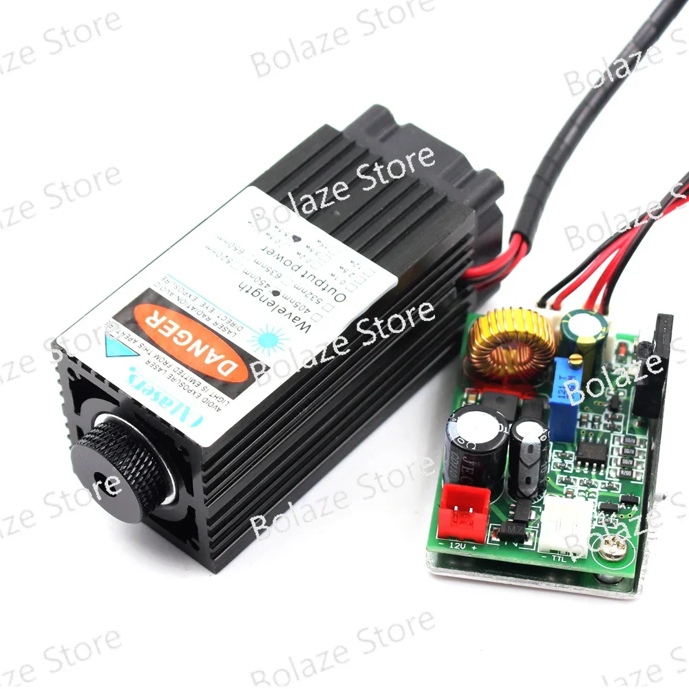 5W 5000mW high-power laser 450nm 12VDIY engraving machine blue light adjustable focus laser module with TTL 2pin and DC input.
