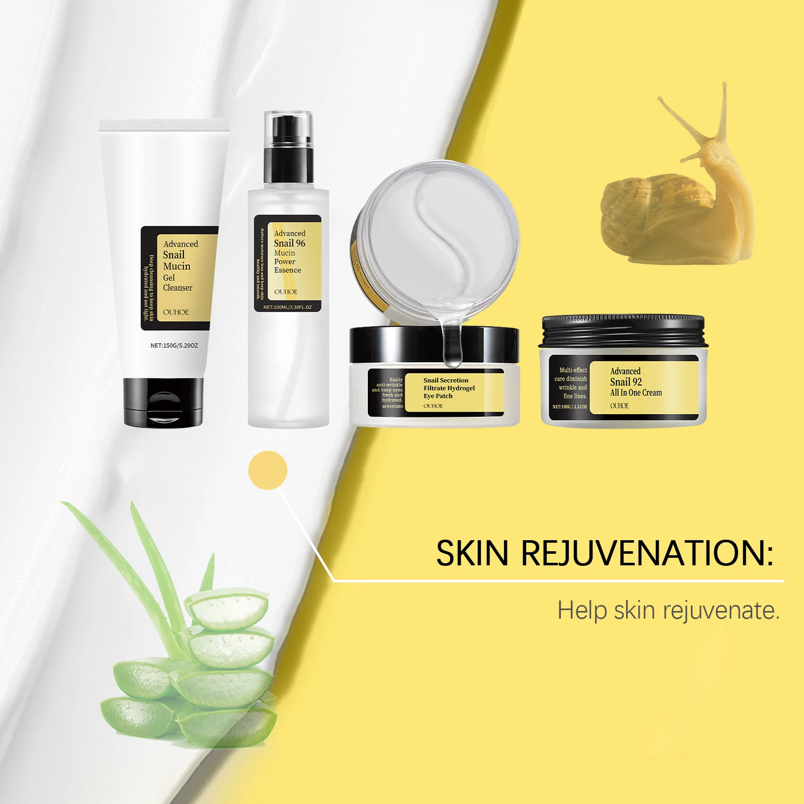Snail Mucin Skin Care Set Fade Fine Lines Repair Tighten Firming Moisturizing Smooth Glow Brightening Facial Essence Gift Box