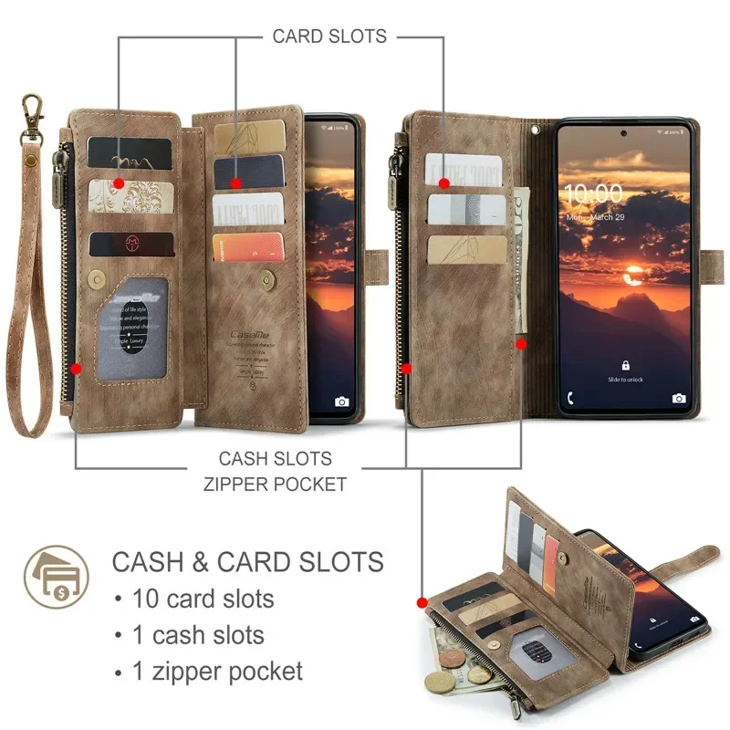 CaseMe Flip Leather Zipper Wallet Case For Samsung A16 A36 A56 A15 A25 A35 A55 A14 A24 A34 A54 A13 A23 A33 A53 Card Phone Cover 2