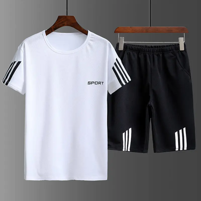 

Men's Summer Sports Quick Dry Suit Crewneck Short Sleeve Shorts Casual Two-Piece Trend Fashion Suit
