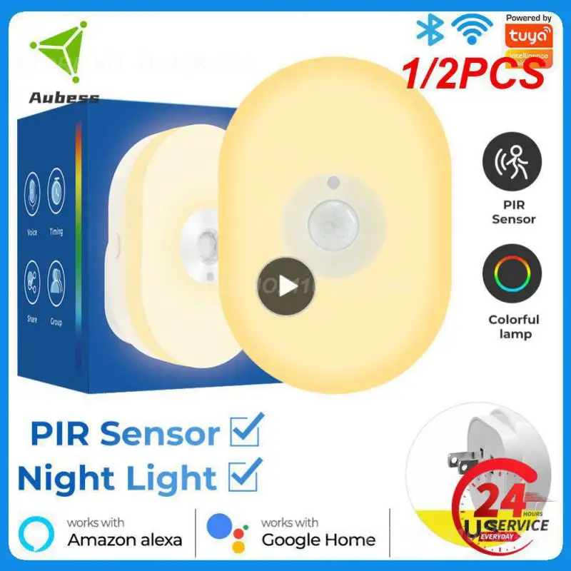

1/2PCS WiFi Tuya Smart LED Night Light PIR Motion Sensor Light EU US UK Plug Wall Lamp Warm White RGB Room App Voice For Alexa