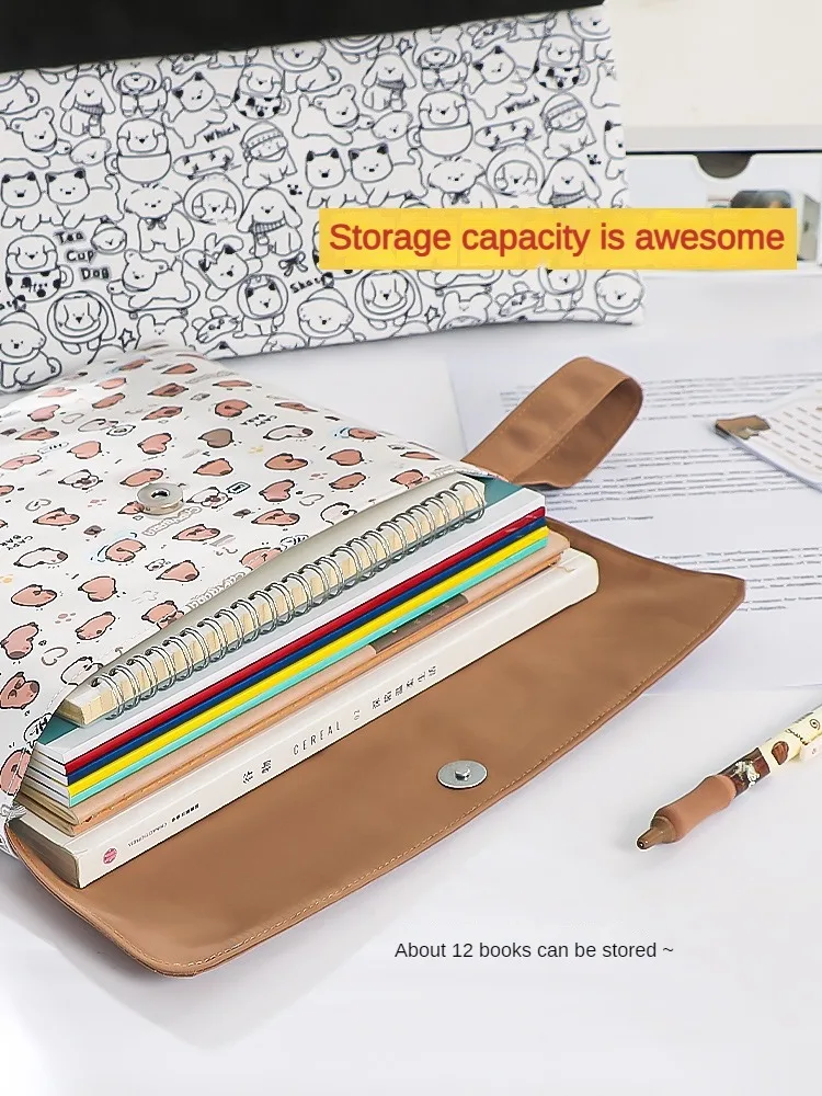 Decorative cartoon detail on the file bag