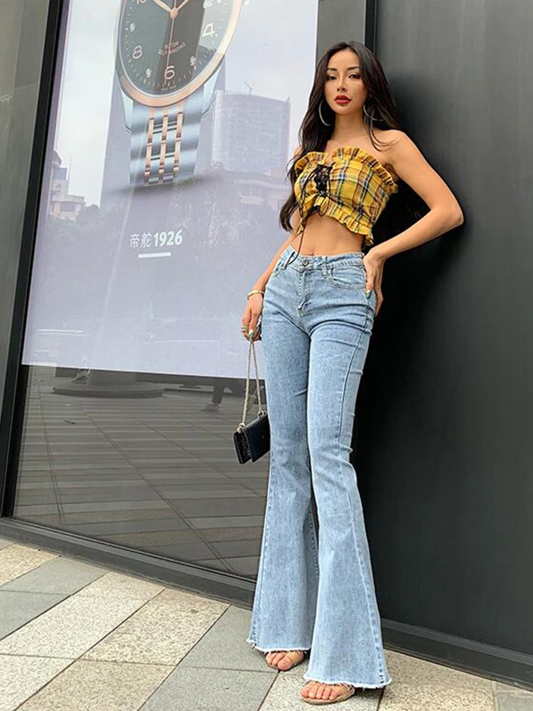 High Waist Women's Jeans Skinny Stretch Flare Pants Y2k Streetwear Vintage  Black Trousers Girl Fashion Jeans Woman's Clothes - Jeans - AliExpress