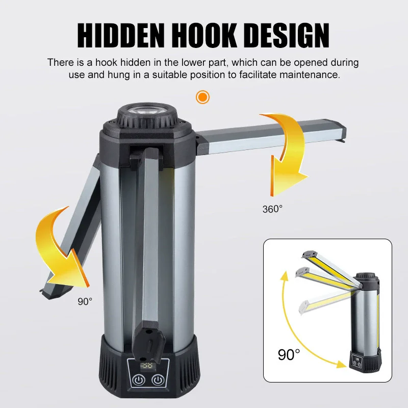 6000mAh LED Work Light Cordless COB Dimmable Light with Telescopic Stand Ideal for Outdoor Camping Work Rechargeable via Type-C