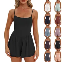 Summer Slimming Fashion Solid Color Sleeveless Spaghetti Straps Shorts Jumpsuit For Women Casual Sports Basic Comfortable Romper - Image 5