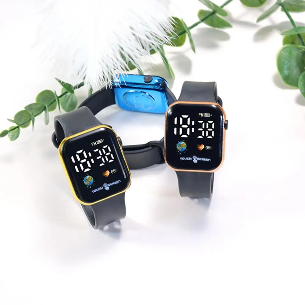

Square Dial Watch Silicone Wristband Watch Earth Design Heart Rate Monitor Sport Watch Touch Screen Led Digital for Students