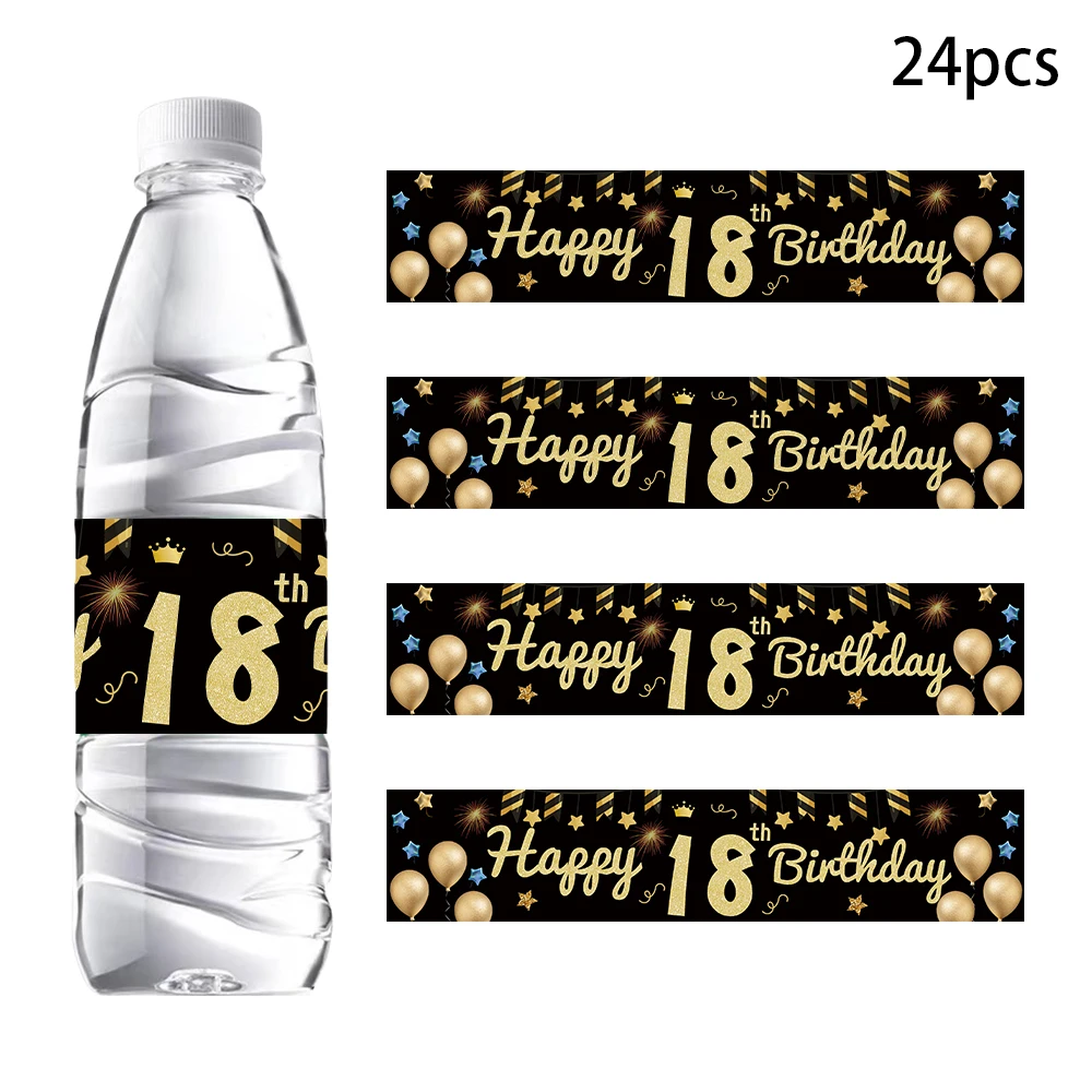 Elegant Black Gold Birthday Bottle Stickers - Set of 24 - Festive Adult Party Decor