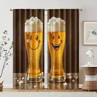 2pcs, Curtain Popular 2D print Humorous Beer Glass Versatile Polyester (without rod) Art Deco Festive Perfect for Living Room, 2
