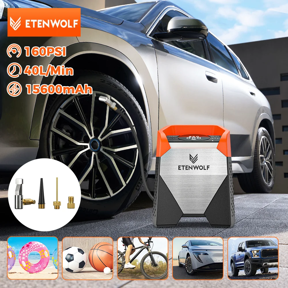 ETENWOLF ZEPHYR S3/S5 Portable Tire Inflator 100% Duty Cycle 7800/15600mAh Air Compressor for Cars Bikes Balls Air Pump (New) 1