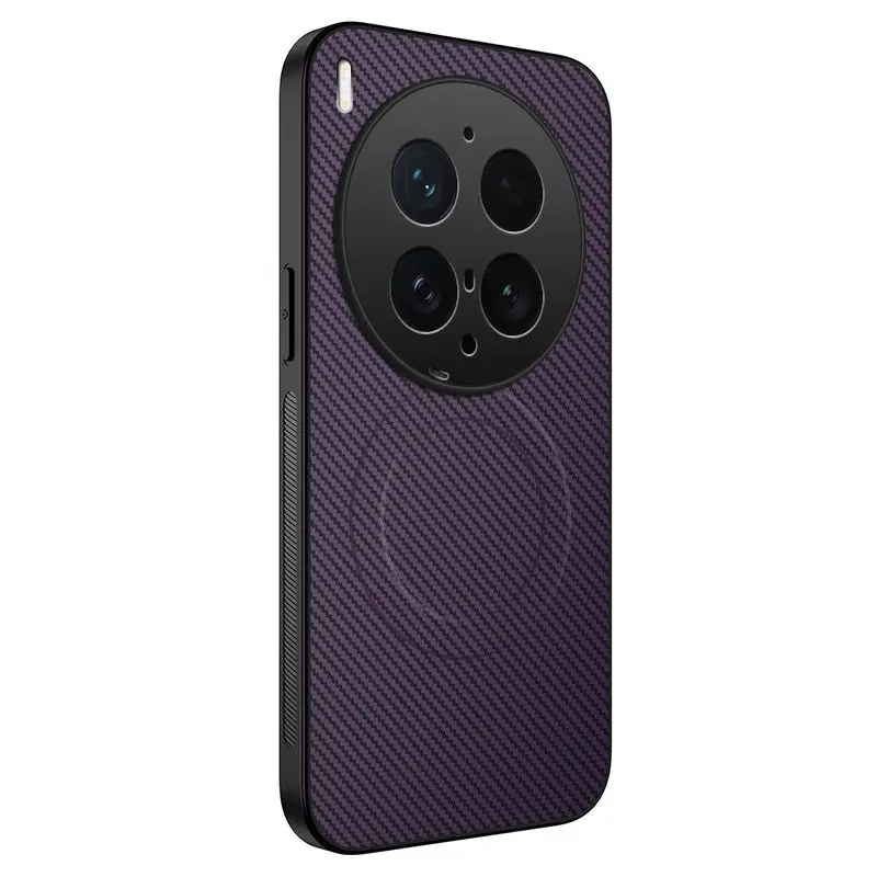 Luxury Leather TPU Kevlar Magnetic Back Cover with Wireless Charging Compatibility