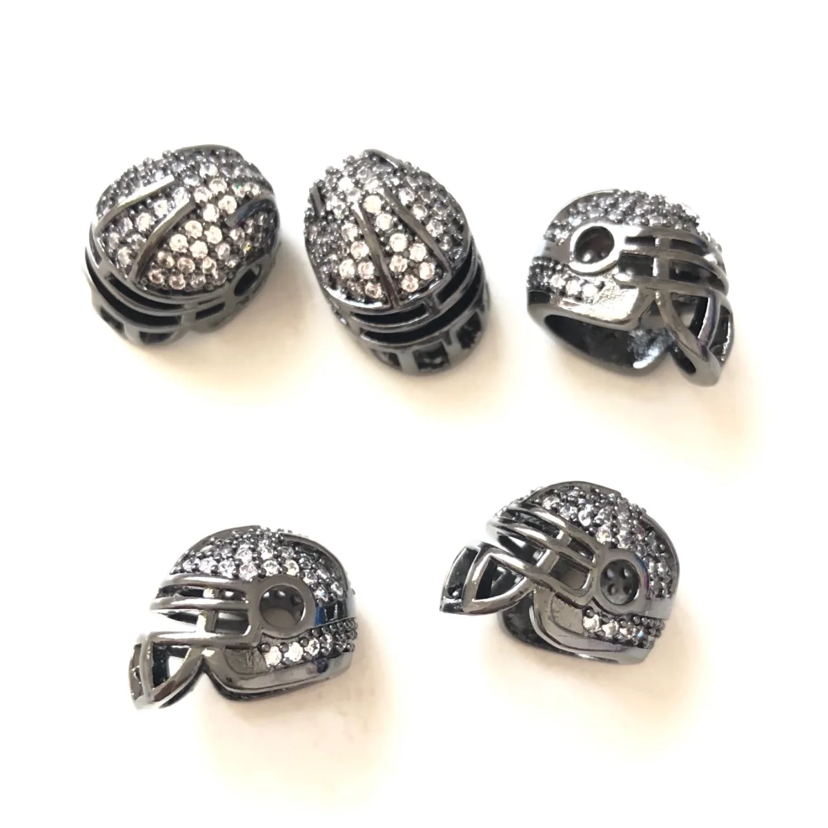 10pcs Zirconia Paved Football Helmets Spacer Beads for Women Men Bracelet Making Bling Gold-Plated Jewelry DIY Finding Wholesale