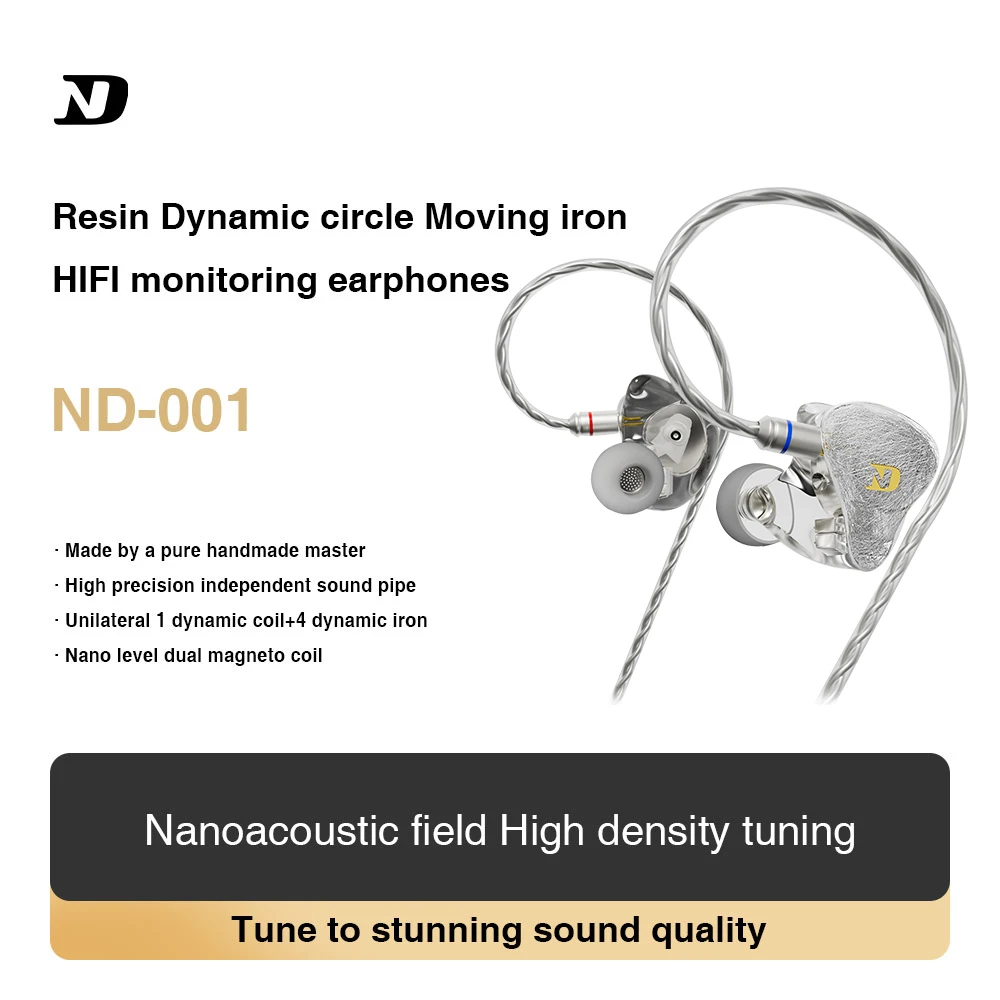 

ND 001 HiFi IEM Earphones 4BA+1DD Hybrid Deep Bass Sports earphone Professional Sound Isolating Earphones for Singers