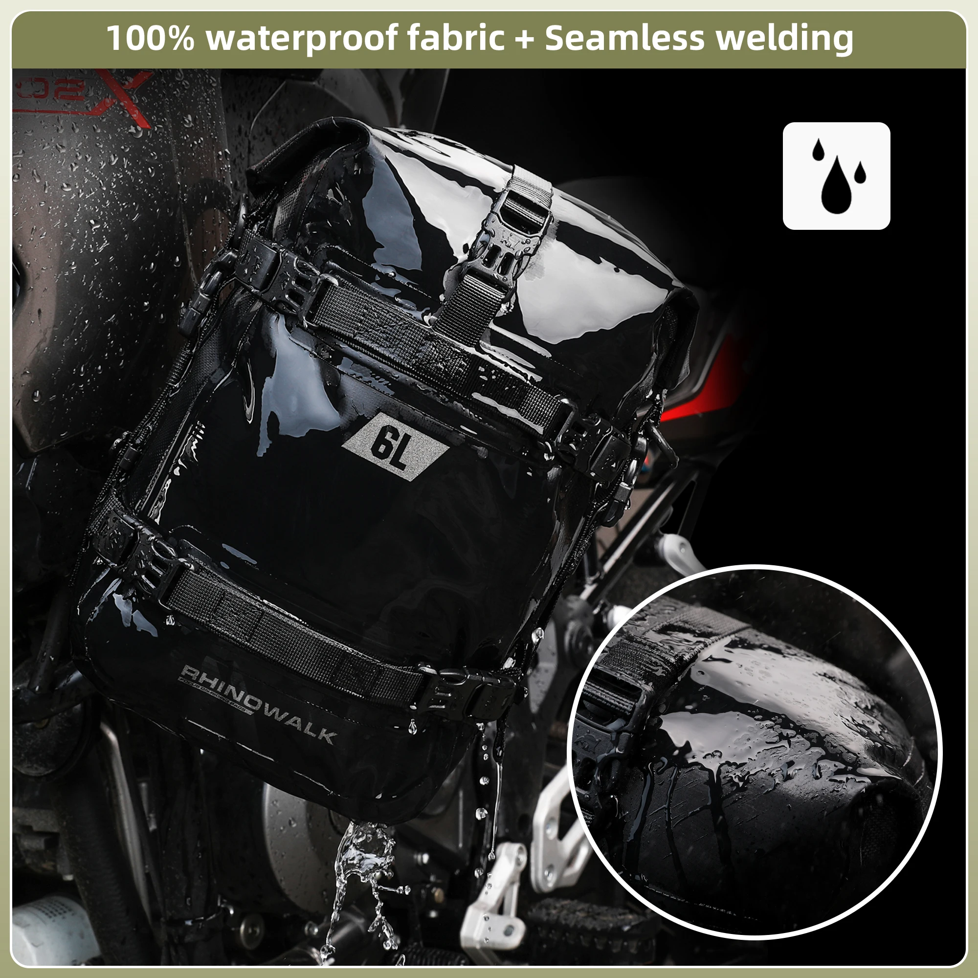 Rhinowalk-Waterproof Motorcycle Tank Bag for Men, Combinable Motorcycle Bumper Bag, Travel Luggage Bag, 6L
