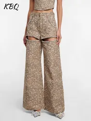 KBQ Spliced Diamonds Hit Color Wide Leg Jeans For Women High Waist Patchwork Pocket Hollow Out Loose Denim Pants Female Style