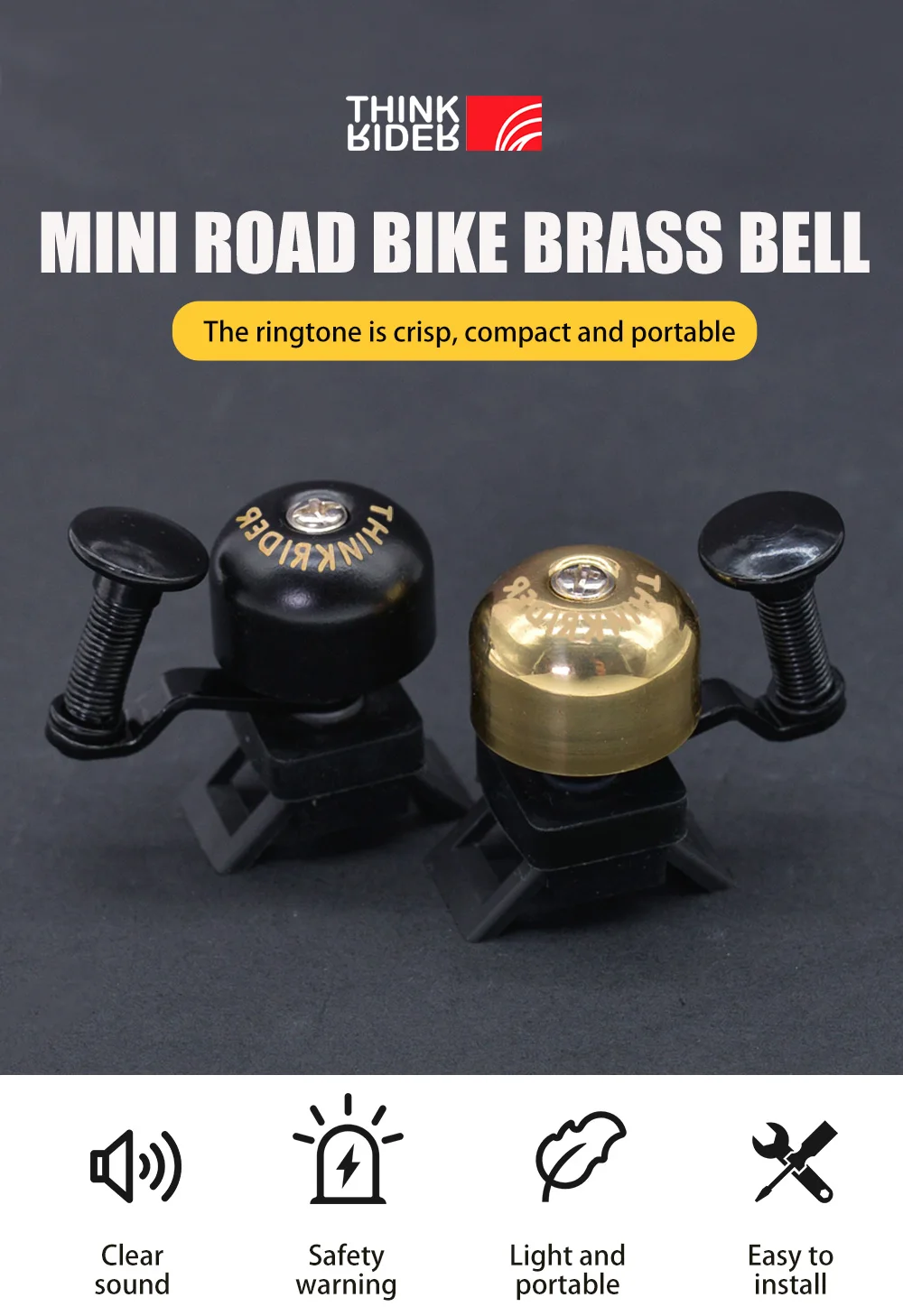 Description Picture 2 of itemThinkRider Retro Classical Bicycle Bell Clear Loud Sound Steel Copper MTB Mountain Bike Handlebar Ring Horn Safety Cycling