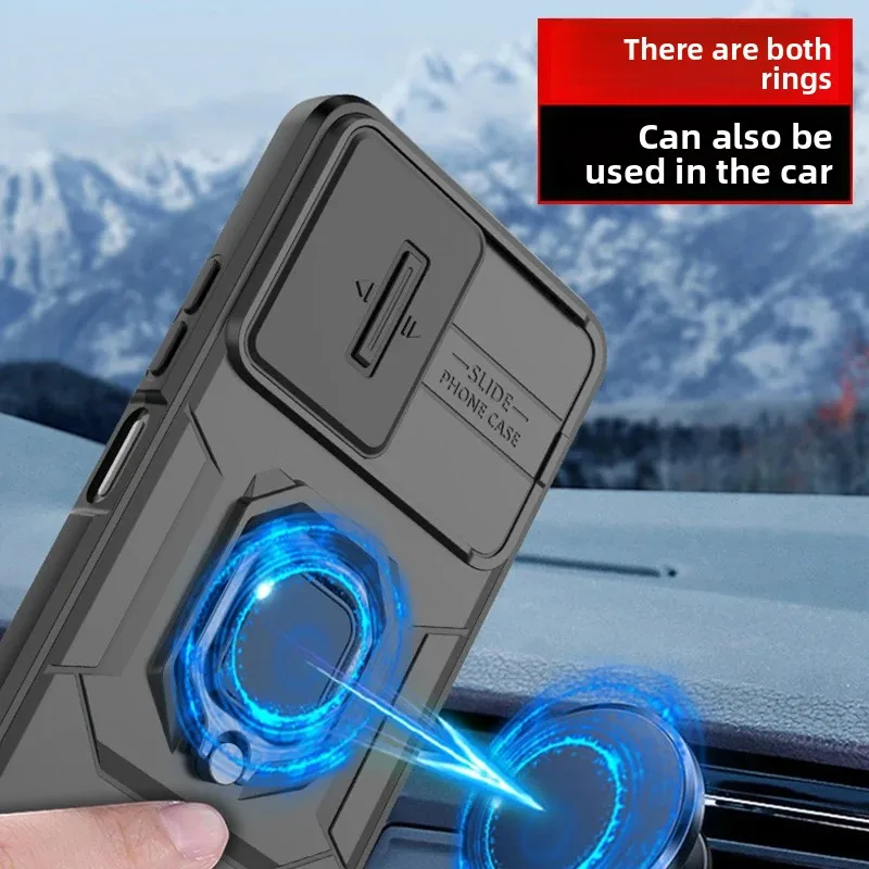 Luxury Armor Design Slide Camera Case with Strong Magnetic Ring Bracket and Shockproof Bumper Protection