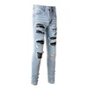 New Fashion Purple Jeans Man with Distressed Hole Patches Fashion Repair Low Rise Skinny Denim Pants 28-40 Size 3
