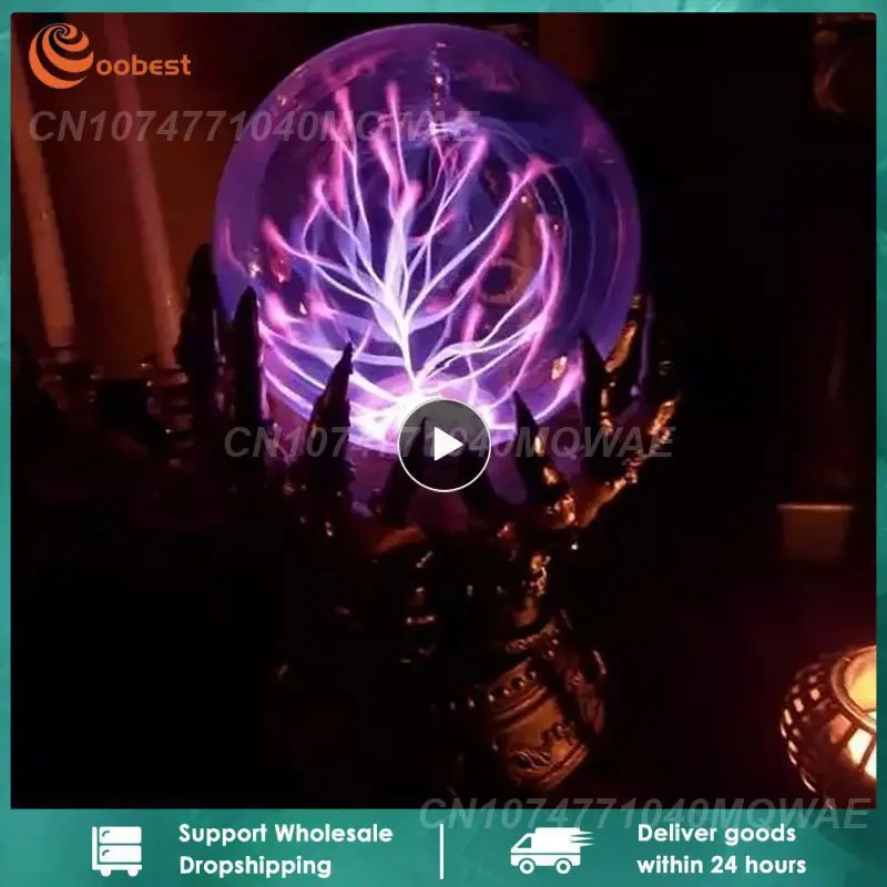 

Glowing Deluxe Cellular Crystal Ball Luminous Witch Hand Electrostatic Plasma Light Serve Skull Finger Hallow Spooky Decor