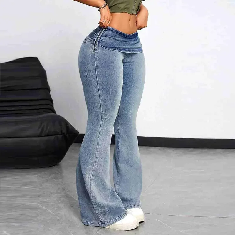 Y2k Jeans For Woman Vintage Denim Trousers High Waist Flared Stretch Fabric Slim Fit Booty Lifting Tummy Control Pants 6