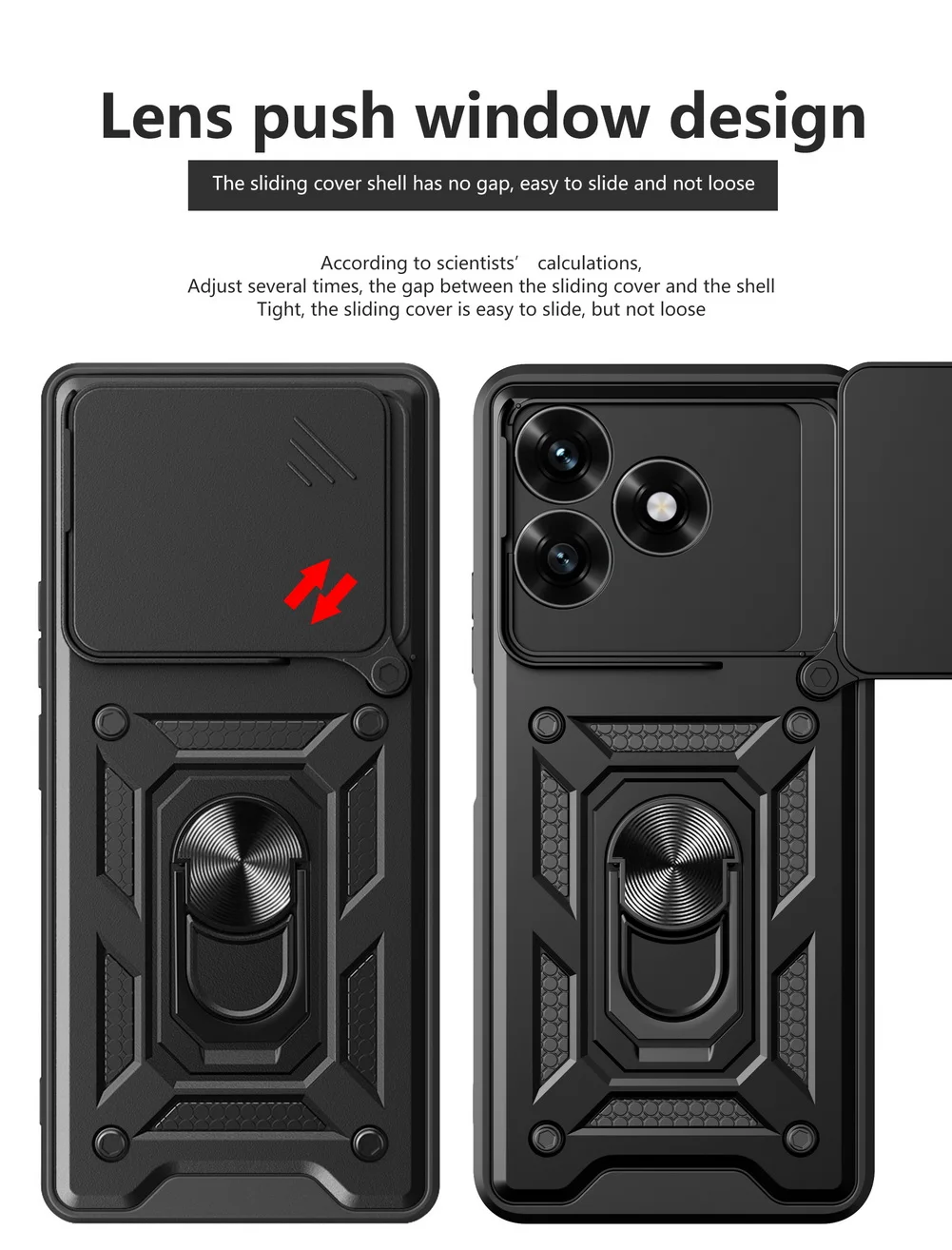 Enhanced Protective Camera Case with Hybrid Metal Ring Holder Cover