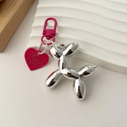 Charming Acrylic Cartoon Balloon Dog Keychain for Women - Whimsical Jewelry & Bag Accessory Gift (Metal tone silver)
